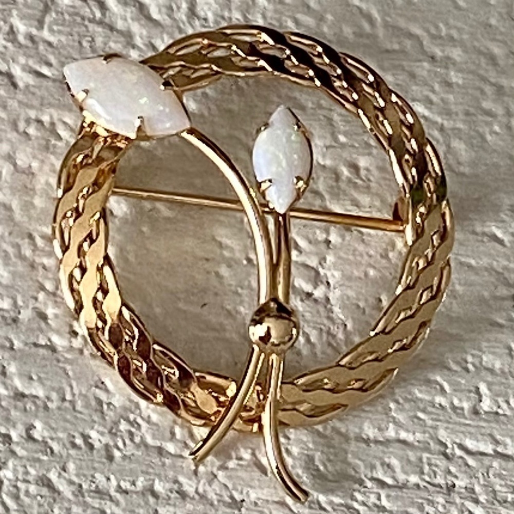 Star-Art Vintage Gold Filled Circle Shaped w/ Opals Pin Brooch‌